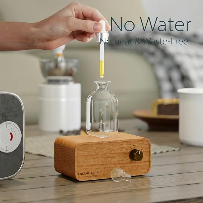 Aria Waterless Diffuser for Essential Oils, Retro Glass Nebulizing Diffuser with Solid Wood Base, Cordless Aromatherapy Dispenser for Large Room, Rechargeable for Home Office Yoga, LED & Timer
