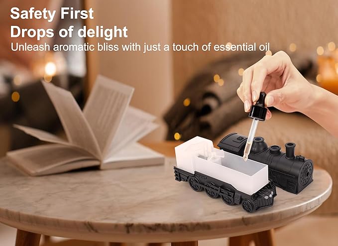 Train Shape Essential Oil Diffuser Humidifier, 2 Lighting Modes, Remote Control, Train Design Home Fragrance Diffuser, 300ml, for Bedroom Office Desktop (US Plug)