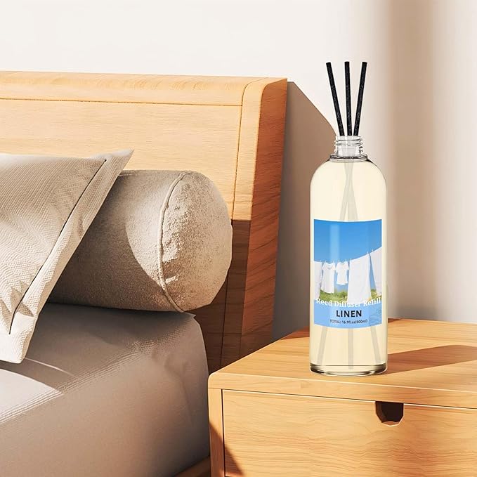 STRN Linen Reed Diffuser Refill 500ml with 6 Natural Reed Sticks, Smooth Aromatherapy for Home, Cozy Comfort Fragrance for Bedroom, Closet, Bathroom