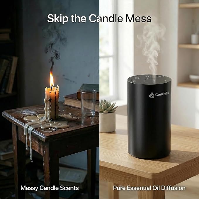 GentleJet LiteMist Waterless Nebulizing Essential Oil Diffuser – Cold Air Aromatherapy, USB-C Cordless 2000mAh Battery, Aluminum Portable for Home Office Car, 20ml