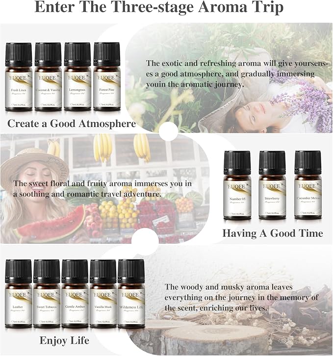 EUQEE 12 Pcs Fragrance Oils Set Premium Fragrance Oil for Diffuser, Humidifier, DIY Candle Making, Travel-Friendly, Room Freshener Aromatherapy Gifts for Women and Men(12x5ML)