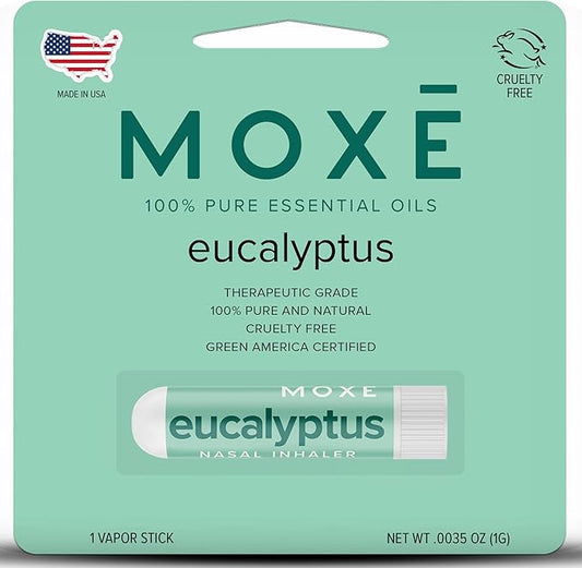 MOXĒ Eucalyptus Essential Oil Nasal Inhaler, Sinus & Congestion Relief, Daily Relaxation, Stress Relief, Therapeutic No-Mess Aromatherapy, Pure and Natural, Made in USA (1 Pack)