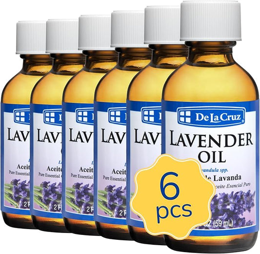 De La Cruz Lavender Essential Oil Steam-Distilled - 100% Pure Lavender Oil for Aromatherapy 2 FL. OZ. (6 Bottles)