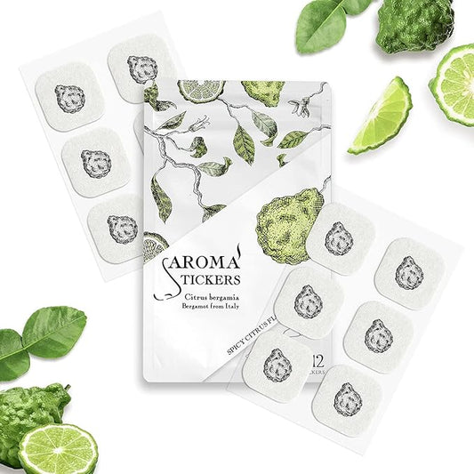Bergamot Essential Oil Scented Stickers for Aromatherapy, 100% Natural Pure Essential Oil Scented Patch, Personal Aroma Relaxing, 12 Stickers