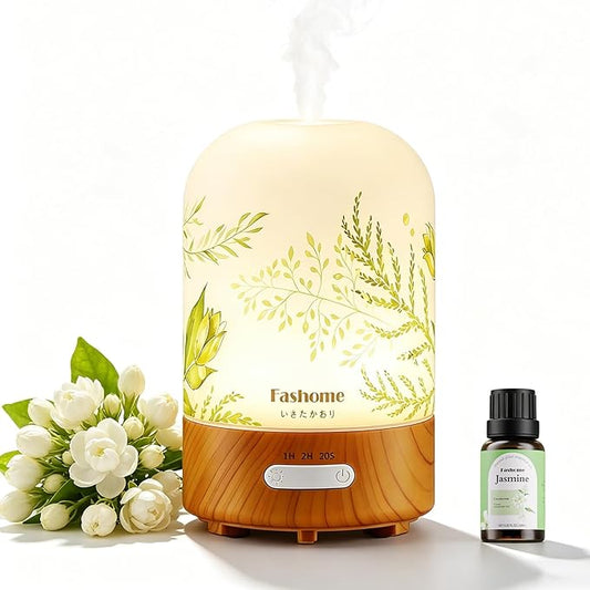 Essential Oil Diffuser, Hand Blown Glass Aromatherapy Diffuser, Ultrasonic Cool Mist Scent Aroma Humidifier, Diffuser Oil Machine Whisper Quiet with Auto Shut-Off for Home Bedroom Office(<25dB)