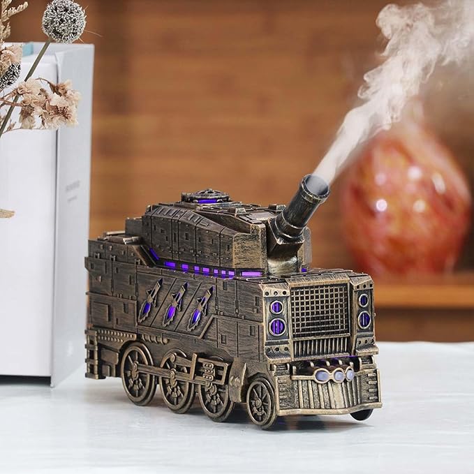 Train Shaped Essential Oil Diffuser, 300ml Vintage Steam Train Aromatherapy Essential Oil Diffuser Humidifier with Dual-Color LED Light, 2 Mist Modes and Auto Shut-Off, for Bedroom