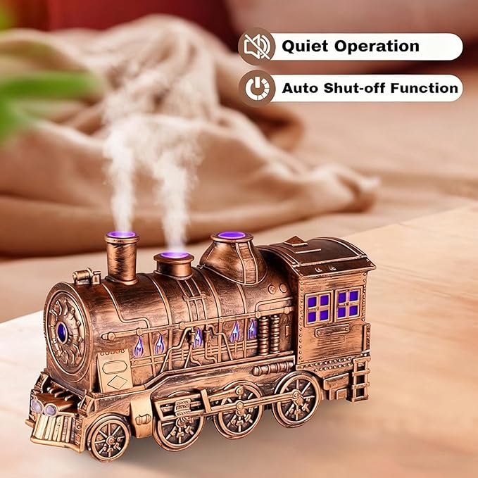 2026 New Train Diffuser, 300ml Train Essential Oil Diffuser – Aromatherapy Humidifier with Dual-Color LED Light, Ultrasonic Cool Mist, Quiet Auto Shut-Off Steam for Home & Office (White, Remote)
