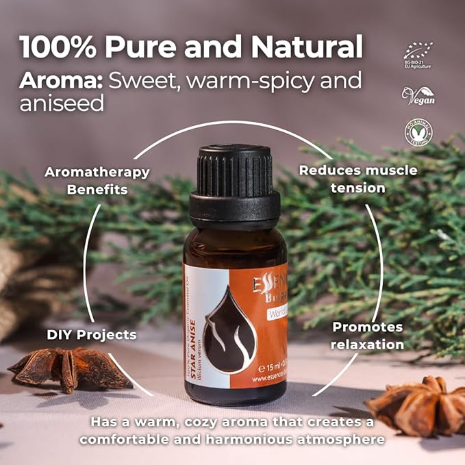 Essences Bulgaria Star Anise Essential Oil 15ml (0.51 Fl Oz) | Illicium verum | 100% Pure, Natural, Undiluted | Aromatherapy, Cosmetics | Vegan, Non-GMO, Cruelty-Free