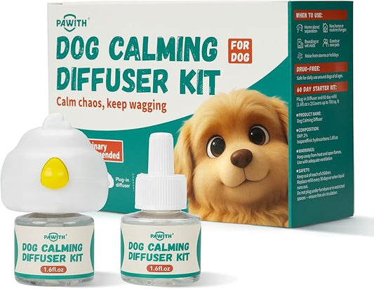 Dog Calming Diffuser with Pheromones – Calming Diffuser for Dogs, Helps Reduce Anxiety, Stress & Barking, Drug-Free Dog Pheromone Diffuser with 2 Refills