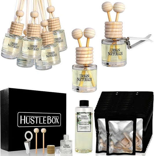 Pine Forest Hanging Car Air Freshener and Essential Oil Diffusers with Vent Clips - 25-Pack Automobile Aromatherapy Diffuser Bottles - Kit Ideal for Resale, Gifts & Party Favors