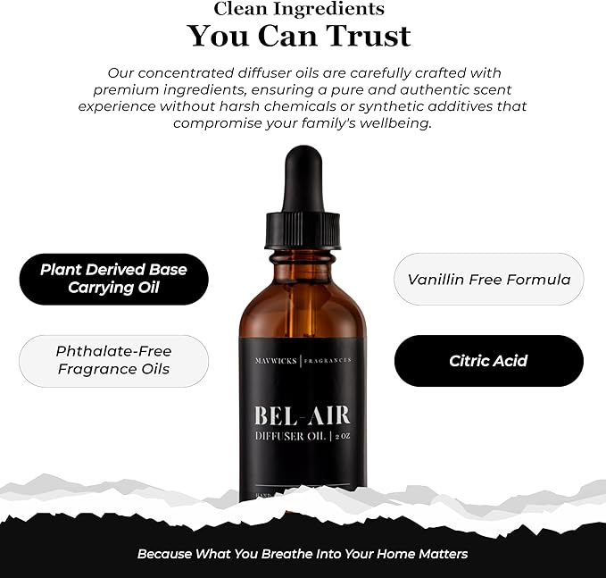 Mavwicks Fragrances Diffuser Oil (Bel-Aire) – 2oz Premium Essential Oil Blend for Aromatherapy Diffusers, Long-Lasting Luxury Home Fragrance for Living Room, Bedroom, Office, Bathroom & Hotel