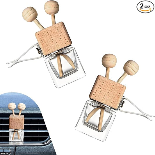 2PCS Empty Car Diffuser Bottle, Refillable Car Air Freshener Vent Clip, Car Air Freshener Diffuser Empty Glass Bottles, Car Scent Diffuser Bottle for Most Vehicles Interior Accessories