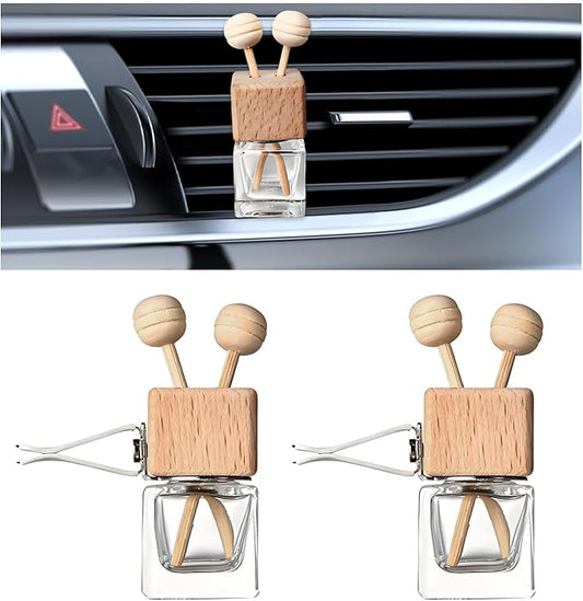 KVAEY 2PCS Car Diffuser Air Freshener Bottle, Refillable Empty Glass Perfume Bottles with Vent Clip, Universal Essential Oil Diffuser for Most Vehicles, Interior Car Accessories (2PCS)
