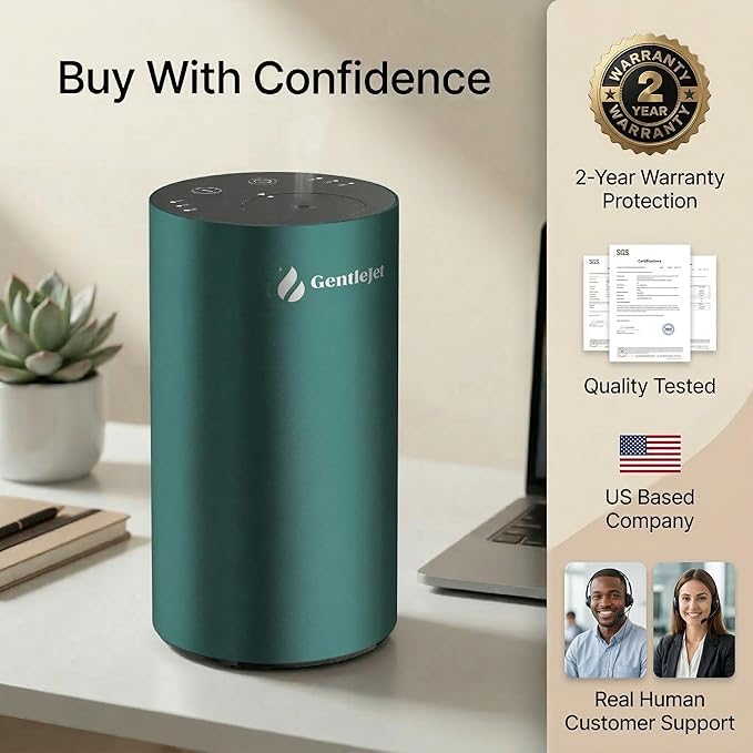 GentleJet LiteMist Waterless Nebulizing Essential Oil Diffuser – Cold Air Aromatherapy, USB-C Cordless 2000mAh Battery, Aluminum Portable for Home Office Car, 20ml