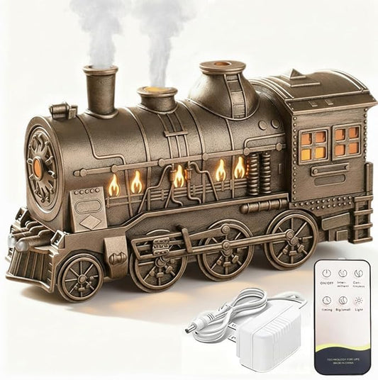 300ml Train Essential Oil Diffuser, 2 Color LED Vintage steam Christmas Train Aromatherapy Diffuser, 2 Dual Mist Modes Train Cool Mist Air Desktop Aroma Humidifier, 2/8 Hour Timer Auto Shut-Off