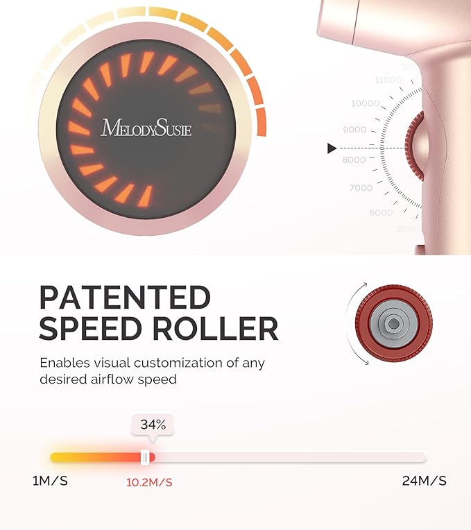 MelodySusie Hair Dryer with Diffuser,1600W Fast Drying Low Noise Ionic Hair Dryer for Curly Hair with Diffuser,Nozzle and Hair Brush,120,000 RPM Blow Dryer Ideal for Women,Light Pink