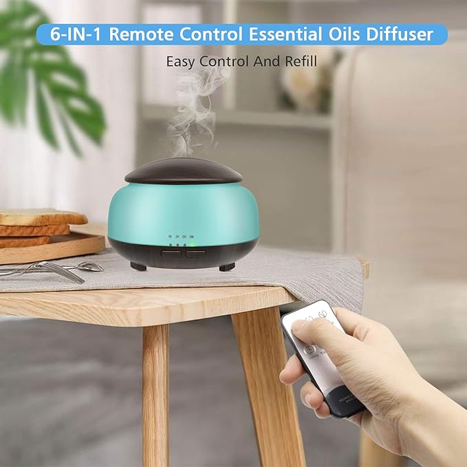 Essential Oil Diffuser, Daroma Aromatherapy Diffuser with Remote Control,300ml Aroma Ultrasonic Nebulizing Cool Mist Humidifier,7 Color Mood Lights & Waterless Auto-Off for Home Office Gift,Dark Wood