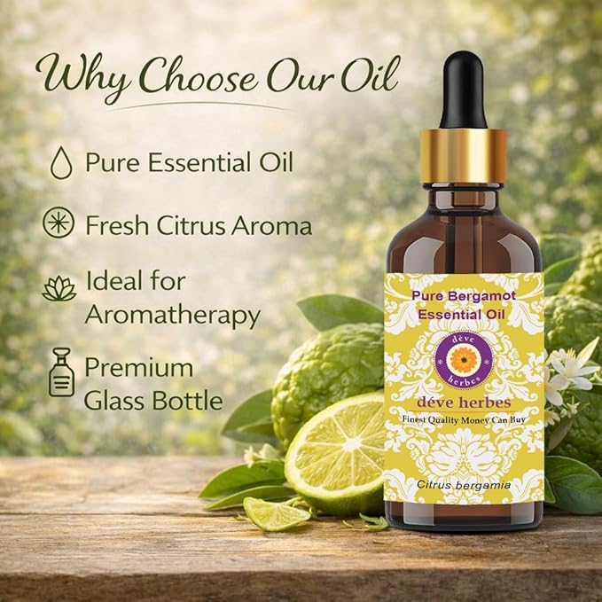 Deve Herbes Pure Bergamot Essential Oil (Citrus bergamia) Steam Distilled 1250ml (42 oz)