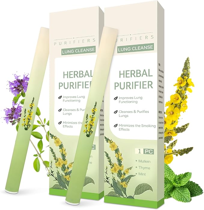 Herbal Diffuser Pen with Mullein, Thyme, Mint Extracts for Lung Cleasing Breathing, Relaxation, Stress Relief, 600 Uses (Acrylic, 2)