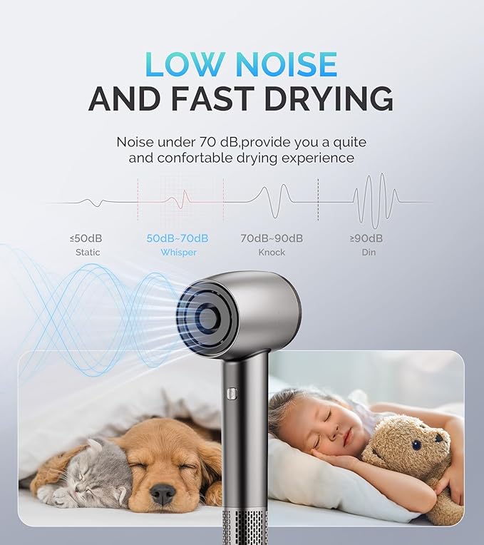 MelodySusie Hair Dryer with Diffuser, 1600W Fast Drying Low Noise Ionic Hair Dryer for Curly Hair with Diffuser,Nozzle and Hair Brush,120,000 RPM Blow Dryer Ideal for Women