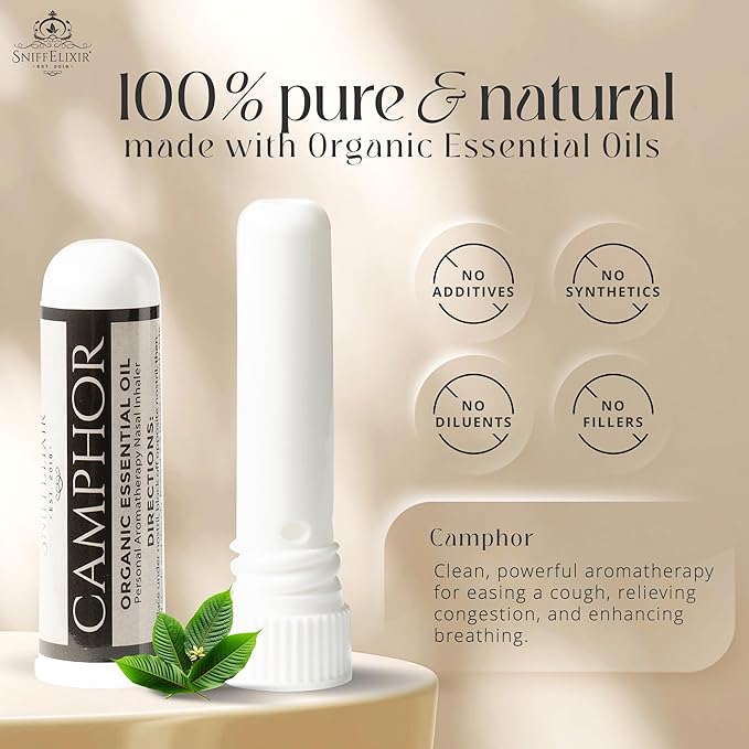 SniffElixir Nasal Stick Inhaler, Vapor Inhaler, Nasal Inhaler Stick, Camphor Essential Oil Inhaler for Clear Breathing & Chest Comfort, Organic Blend