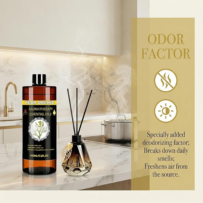Essential Oils Diffuser Oil Refill 17.6fl.oz Large Volume Plant-Based Formula Aromatherapy Oil Air Refreshing Odor Reducing Long Lasting Scent Home Hotel Office Use Elitzia ET500EO2