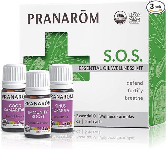 Pranarom - S.O.S. Wellness Essential Oil Kit (3-Pack of 5ml) - Good Samaritan, Immunity Boost, and Sinus Formula - 100% Pure Essential Oil | USDA and ECOCERT Certified Organic