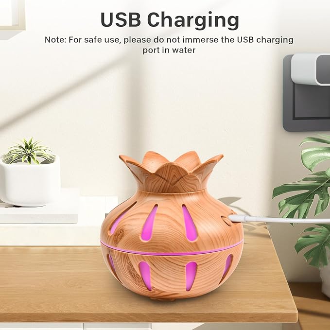 330ml Essential Oil Diffuser, Small Humidifiers for Bedroom with USB Charging, LED Lights, 2 Filter Sticks, Portable Wood Grain Quiet Aromatherapy Mist Diffusers, Home Decor, Gifts