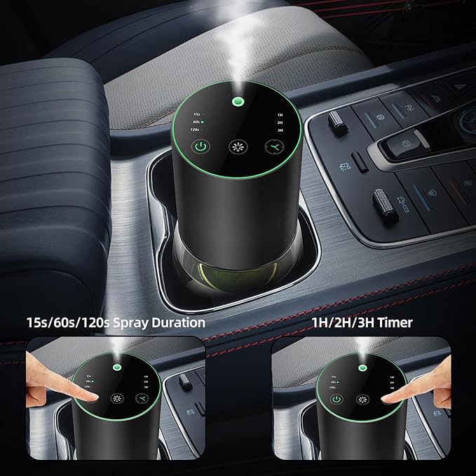 Waterless Essential Oil Diffuser with 120ML Pure Plant Essential Oil, 100ML Large Capacity Battery Operated Cordless Aromatherapy Diffuser with Timing & 3 Mist Levels car Diffuser 7 Colour Led Lights
