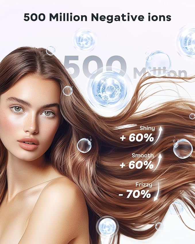 Bopcal Hair Dryer, Ionic Hair Dryer with Diffuser, 150,000 RPM Professional High-Speed Blow Dryer, 500M Negative Ions Fast Drying, Lightweight Low Noise for Curly & Straight Hair, Travel Friendly