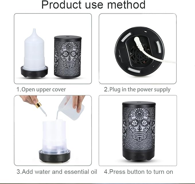 Skull Aromatherapy Diffuser, 100ML Essential Oil Diffuser Cool Mist Humidifier, with Remote Control Waterless Auto Off, for Bedroom, Office, Living Room (Black)