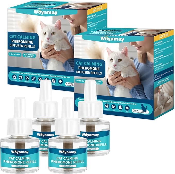 Woyamay Cat Calming Diffuser Refills - 4 Pack Cat Pheromones Calming Diffuser for Cat Anxiety Relief, Cat Pheromone Diffuser, 120 Days Pheromone Diffuser to Calm Cats, Fits All Common Diffuser Heads