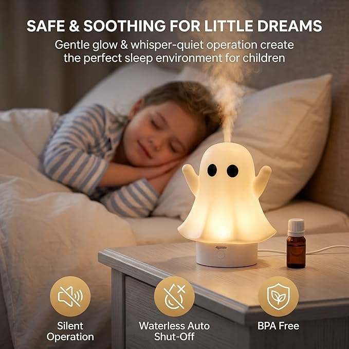 Cute Ghost Essential Oil Diffuser, 120ML Ultrasonic Cool Mist Humidifier with 7-Color LED & Auto Shut-Off, Aromatherapy for Home Bedroom Office, Ideal Gift for Women & Kids (Apricot)