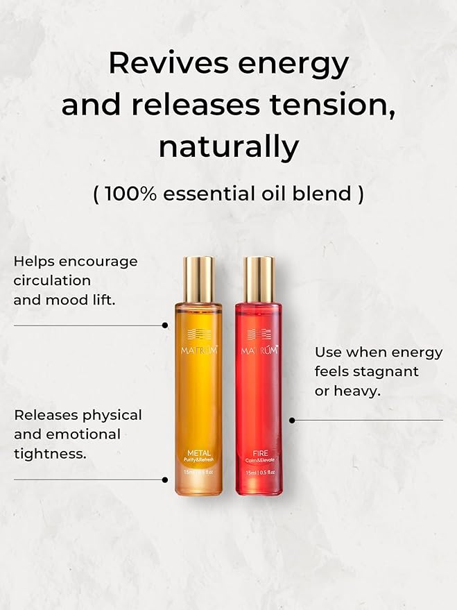 Essential Oil Roll-On Ritual Duo for Vital Energy & Fresh Clarity, Botanical Aromatherapy Gift Set with Fire and Metal Blends, 2 x 15ml