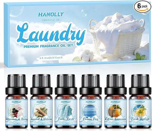 Essentials Oils for Laundry, Clean Fragrance Oils for Diffuser, Candle & Soap Making, Use with Wool Dryer Balls,Fresh Uplift,Citrus Summer, Ocean Fog, Falls Fresh, Santal & Vetiver, Blossoms & Berry