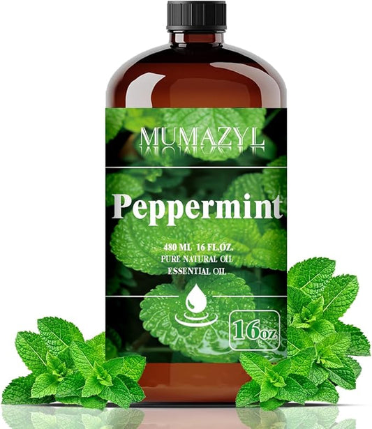 Peppermint Essential Oil, Peppermint Oil 16 Fl Oz 480ML for Diffuser Humidifier Yoga Cleaning DIY Candle Soap Making MUMAZYL Essential Oils