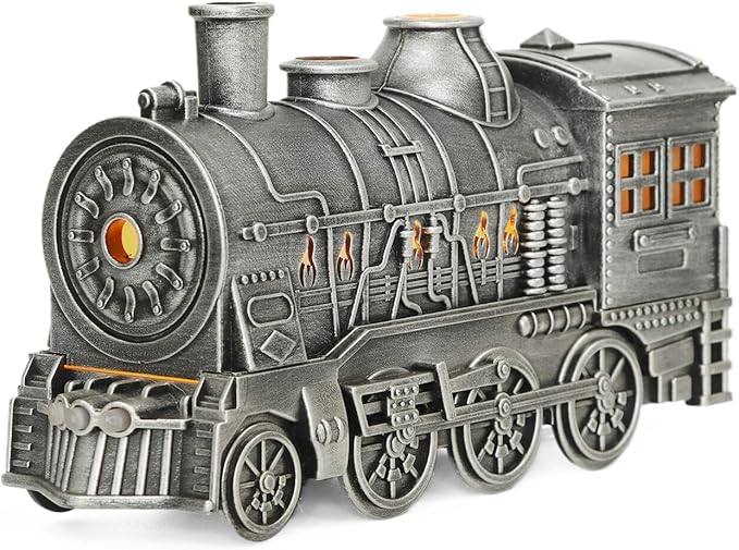 300ml Steam Train Essential Oil Diffuser Cool Mist Humidifier with Retro Design Ultra-Quiet Operation Dual Ambient Light Modes Auto Shut-Off for Bedroom or Office(Green)