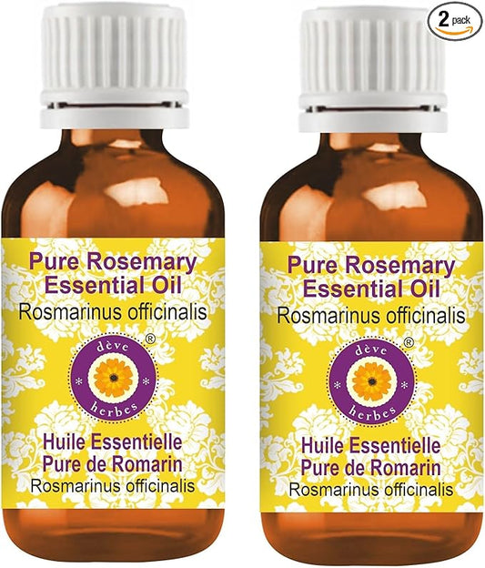 dève herbes Rosemary Essential Oil (Rosmarinus officinalis) Pure | Non-Sticky | Non-Greasy | Lightweight | Men & Women | All Skin Types | Steam Distilled 30ml X 2 (2 oz)