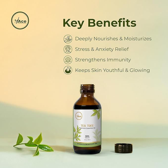 My Ace Tea Tree Essential Oil – 100% Pure & Natural, Premium Therapeutic Grade Oil for Face, Skin, Hair, Scalp, Diffuser & Aromatherapy – 4 fl oz with Dropper