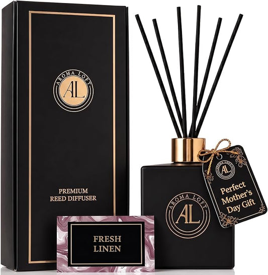 Reed Diffuser - Fragrance Diffuser for Home - 5 oz. Oil Diffuser Sticks - Bathroom Diffuser Set- Oil Diffuser Reeds - Scent Sticks in Oil-Office Smell Good Stuff (Black, Fresh Linen)