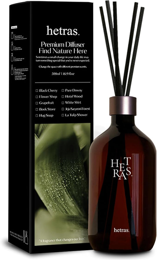 hetras. Premium Reed Diffuser (16.9 fl.oz / 500ml) 1Pack | Hotel Wood Scent | Large Home Fragrance with Reed Sticks | Luxury Decor for Home, Office & Bathroom - Gift for Loved Ones