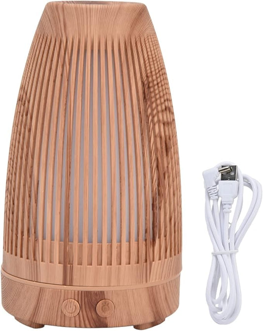 100-200ml Essential Oil Diffuser USB Rechargeable Wood Grain Humidifier Silent Night Light for Home Office Bedroom