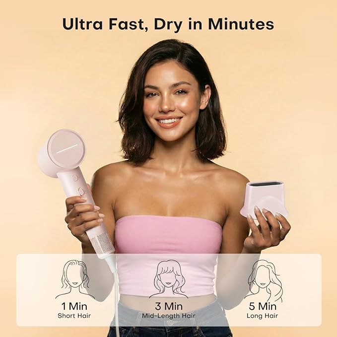 High Speed Hair Dryer 110000 RPM with 1 Billion Plasma Ions, Ionic Blow Dryer Frizz Free Fast Drying with Magnetic Diffuser for Curly Hair, Low Noise Lightweight Thermo Control Hair Dryers for Women