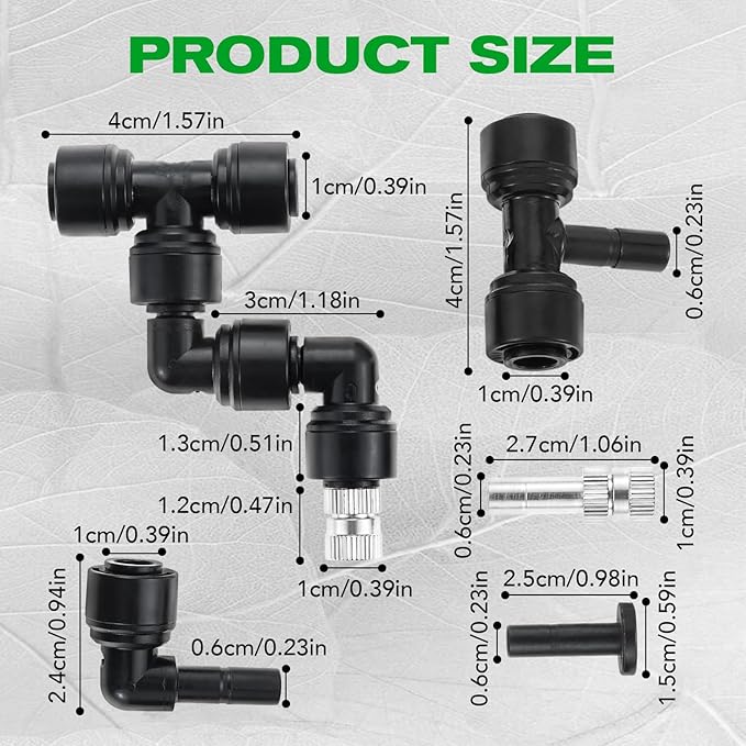 4 Pack 1/4'' Reptile Mister Nozzles, 360° Adjustable Reptile Misting Nozzles, Reptile Fogger Fine Mist Cooling System Nozzles for Reptile Terrarium Tank, Full Water Coverage, Garden Patio Greenhouse