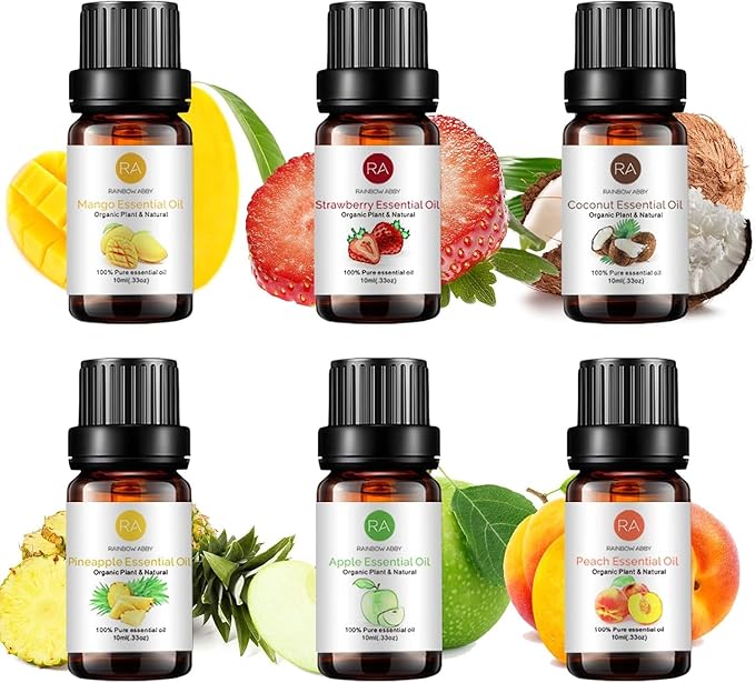 6PCS Fruity Essential Oils Gift Set, 10ml/0.33fl.oz Fragrance Oils for Soap, DIY Candle, Fruit Scented Oils for Diffusers for Home