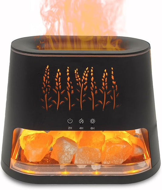 Fireplace Flame Diffuser & Himalayan Salt Lamp, 8 Colors Aromatherapy Diffuser Cool Mist Humidifier with Timer Auto Off Function for Home, Bedroom, Offie,Yoga