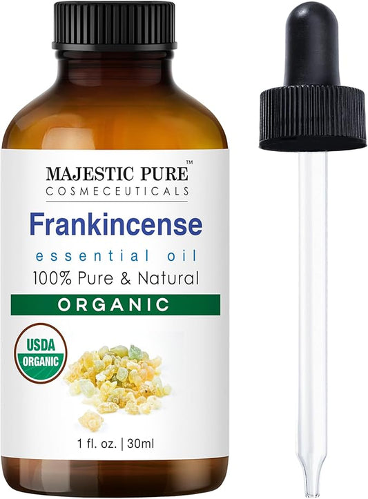 Majestic Pure Organic Frankincense Essential Oil with Glass Dropper - 1 Fl Oz - 100% Pure and Natural Frankincense Oil - Premium Grade Essential Oils for Diffuser, Aromatherapy, Soap and Candle Making