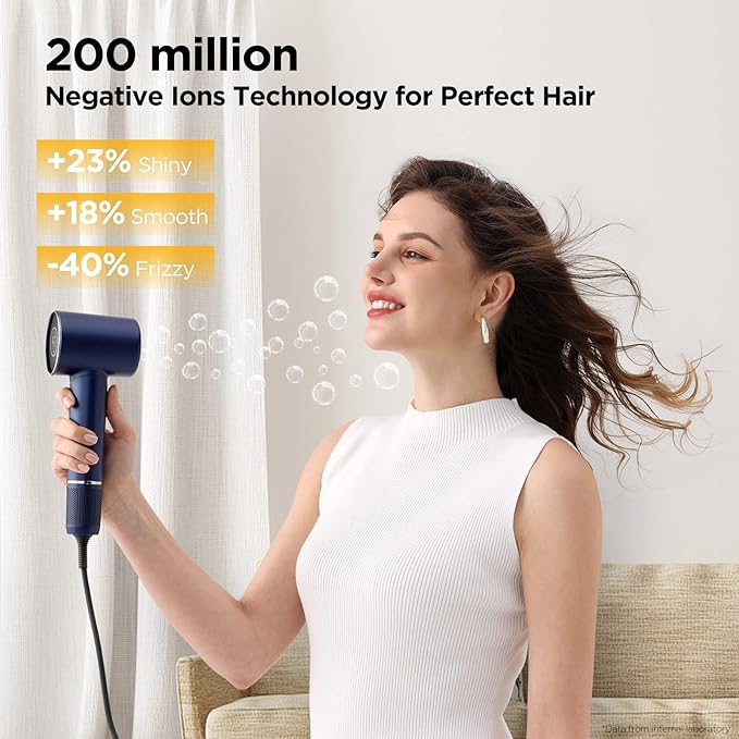PARWIN PRO BEAUTY Air-Sonic Hair Dryer with Diffuser, HD-LED Display & 110, 000 RPM High Speed Ionic Blow Dryer, 1 1/4 Inch Left & Right Air Auto-Wrap Curlers, Prussian Blue Professional Version