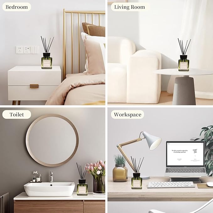 XEPTLE Hotel Colletion Reed Diffuser, Clean White Floral Fragrance with Bergamot & Warm White Musk, Air Freshener, Home Fragrance Diffuser with 5 Reeds for Bedroom Bathroom Office Décor, 7.04oz, Green