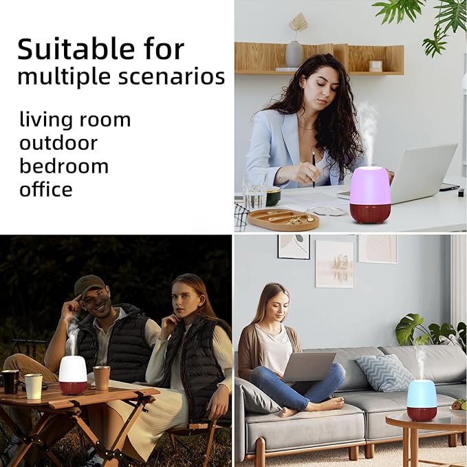 SPLITSKY Cordless Essential Oil Diffuser, 150ml Rechargeable Battery-Operated Quiet Aromatherapy Diffuser with 7-Hour Runtime, 7-Color LED Light & 2 Timer Settings for Bedroom, Living Room, Bathroom